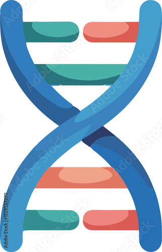 Blue and colorful DNA double helix vector graphic illustration representing genetics and biological research