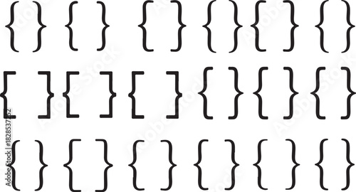 Collection of curly and square brackets arranged in rows isolated on, representing various mathematical or programming concepts and symbols