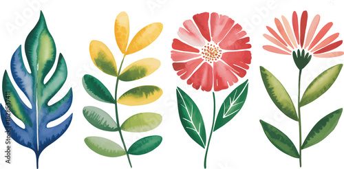 Watercolor Combinations Individual Colors Complementary With Flower Leaf