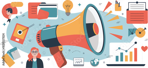 Background Transparent Marketing Isolated Icons Around Business Megaphone With