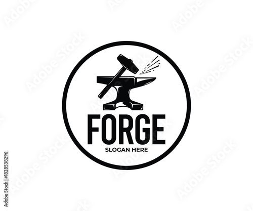 Modern ironwork anvil and hammer welding and Forge Service Logo