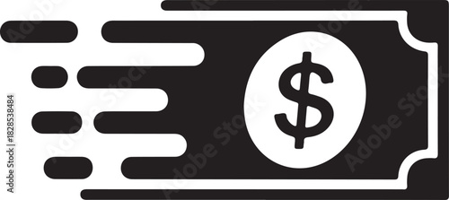 Fast moving dollar bill icon, symbolizing rapid money transfer and financial transactions in a modern and minimalist design