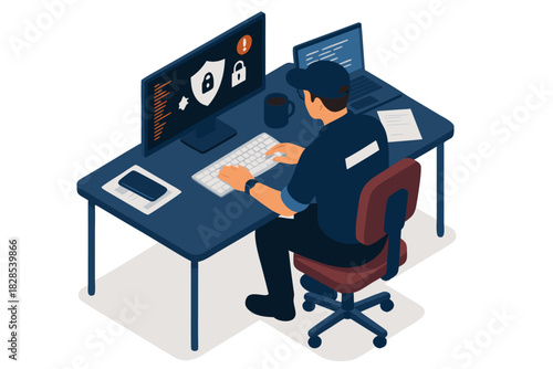 Cybersecurity professional working to secure network, modern technology and data protection, guarding confidential information online