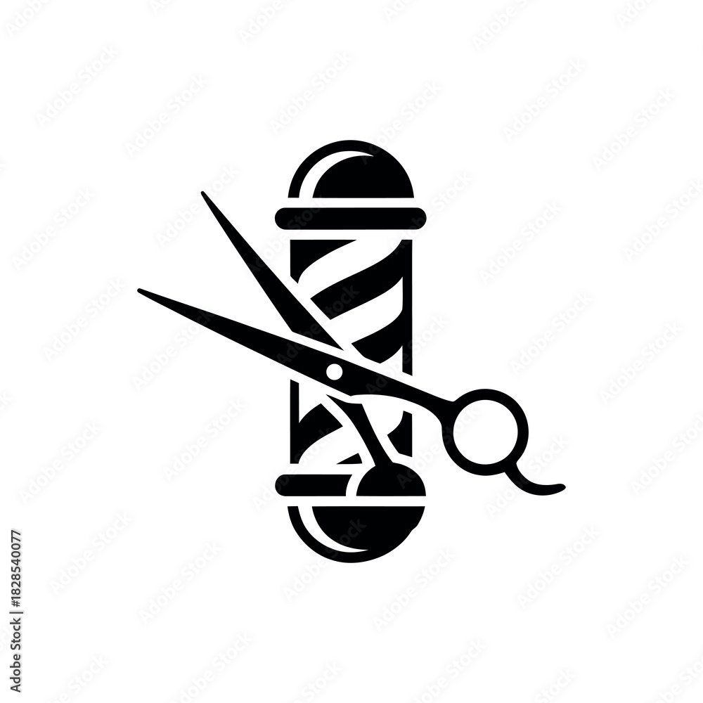 Fototapeta premium Isolated Barber Pole with Scissors Silhouette on Transparent Background Design