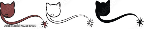 Minimal cat tail logo set with stylized feline silhouettes, outline art, and star accents