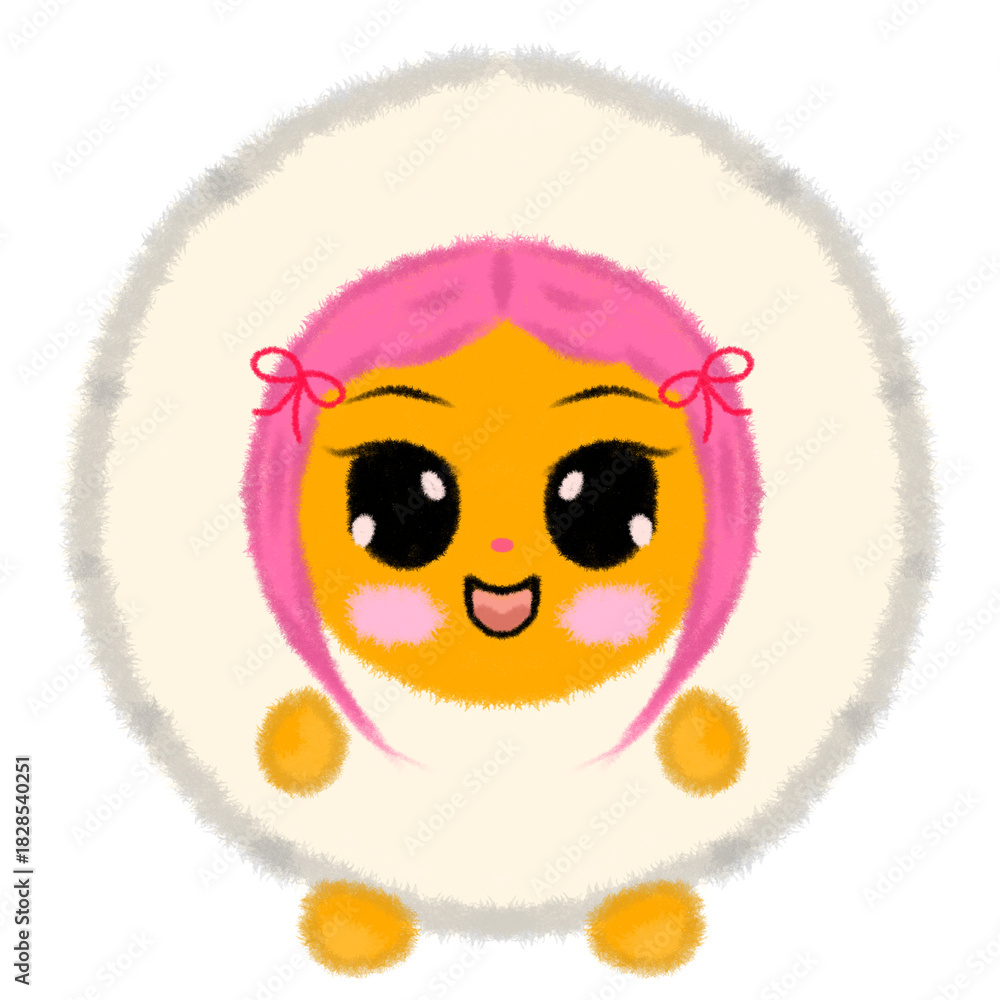 Obraz premium Chibi Sunny-Side Up Egg Mascot - Cute Fluffy Food Character Icon.