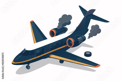 Dramatic airplane emergency landing with smoke and missing tire conveys risk and potential danger in aviation industry