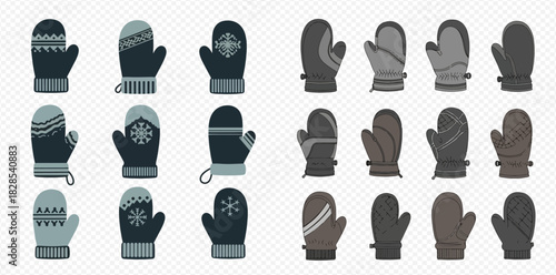 A diverse collection of winter mittens featuring various designs, colors, and styles for cold weather protection.