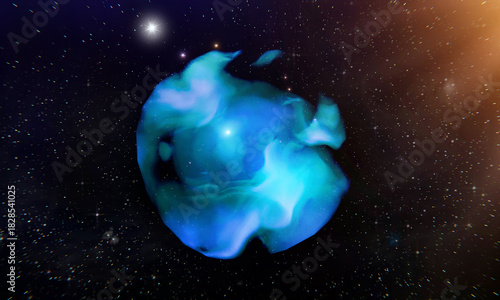 blue fantasy illustration of a colorful nebula with stars in deep space