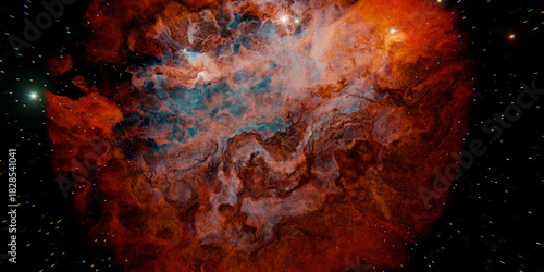 red fantasy illustration of a colorful nebula with stars in deep space