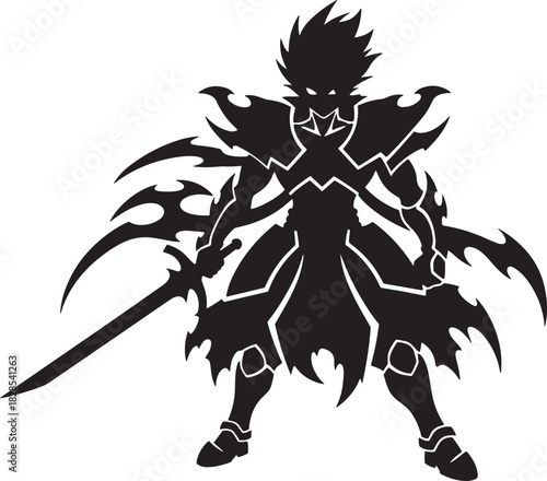 Fierce Fantasy Dark Knight Warrior Silhouette Vector
