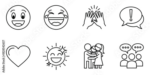 Collection of social media icons depicting various emotions and interactions isolated on white background, perfect for enhancing digital content