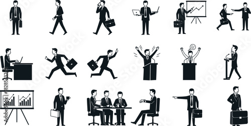 Silhouette of businessmen in various poses a vector design for professional use