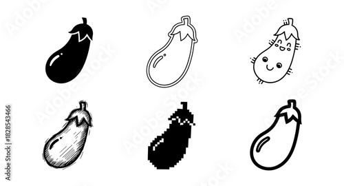 Creative eggplant icon set: cute, pixel, minimal styles for design projects