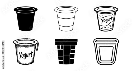Variety of yogurt cup designs in different artistic styles
