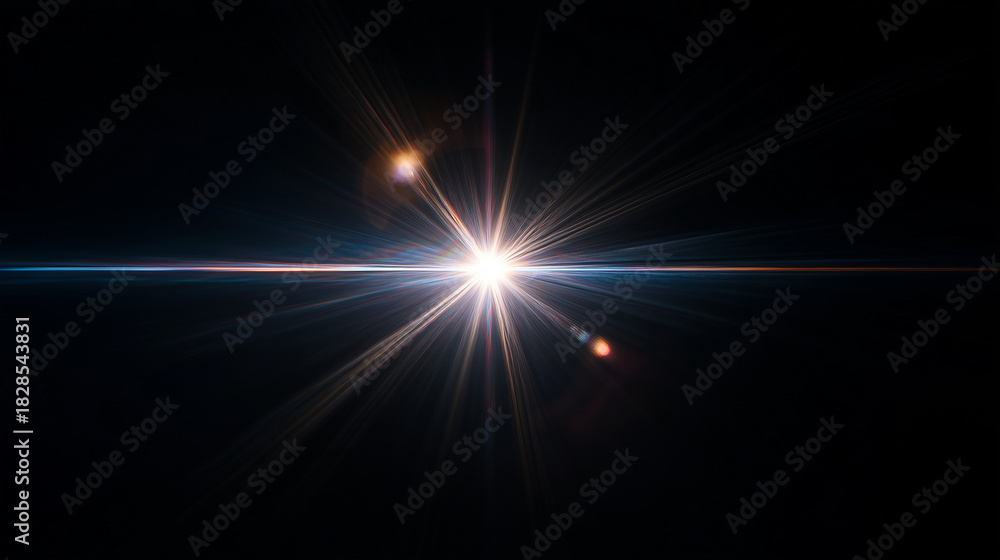 Obraz premium Heller Lens Flare Overlay mit strahlendem Lichteffekt auf dunklem Hintergrund