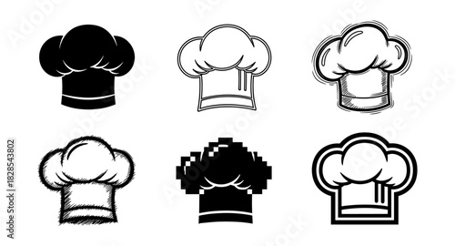 Diverse chef hat designs: classic, pixel art, and textured styles