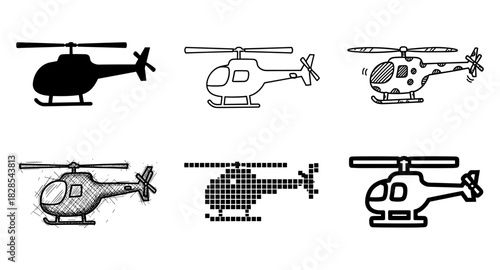 Diverse helicopter styles in modern artistic designs
