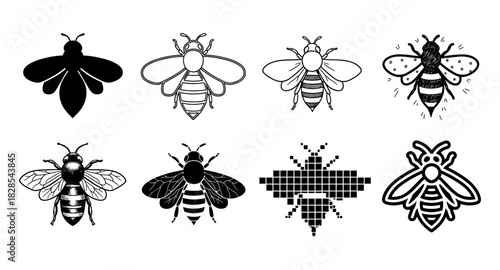 Collection of diverse bee designs in various artistic styles