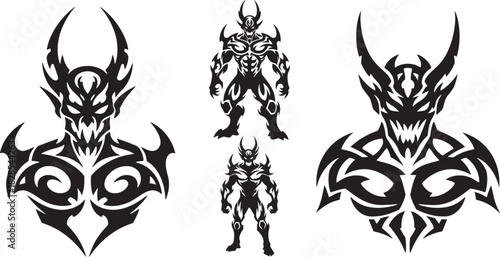 Aggressive Tribal Demon Devil Monster Tattoo Set (Chest & Full-Body)