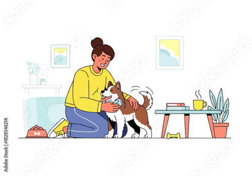 Human-Animal Bond: Affectionate interaction between a person and a cherished canine companion. Illustrating the tender connection, the shared joy.