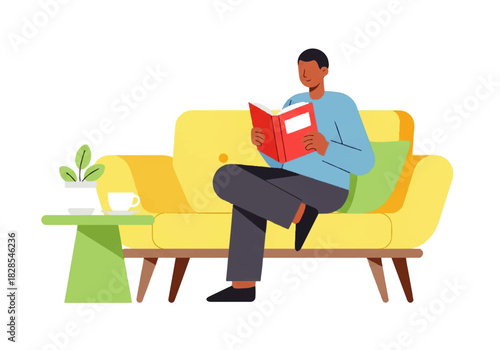 Contentment in Solitude: A serene figure, lost in the pages of a captivating book, finds solace and enrichment within the cozy confines of a home.