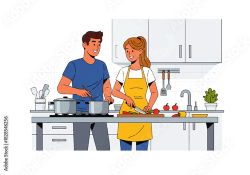 Culinary Harmony: A couple enjoys a moment of culinary creation, engaging in a shared cooking experience. The image showcases the warmth of companionship and the joy of creating a meal together.