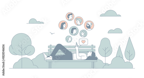 Serene individual engaging with social media and digital communication in