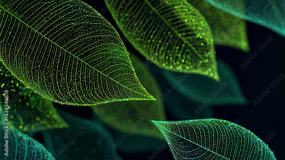 Obraz premium Abstract green energy data visualization lines forming a leaf pattern