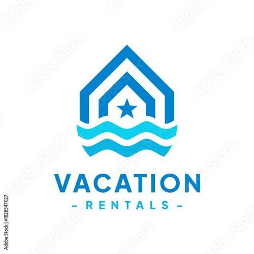 Vacation Rental Logo Design Vector. House Wave logo concept