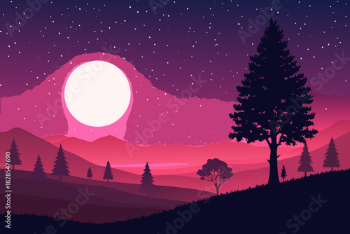 Showcasing Minimalist Moon Landscape With Neon Stars Vibrant Creative Visual