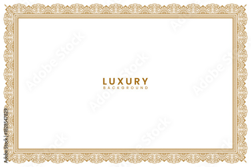 Creative golden frame design creates a luxury border for wedding invitation, announcement or certificate. Islamic rectangle page pattern border