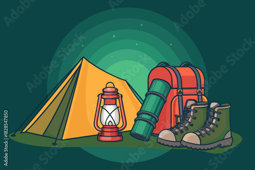Dynamic Camping Toolkit With Bold Tones Premium Digital Asset
