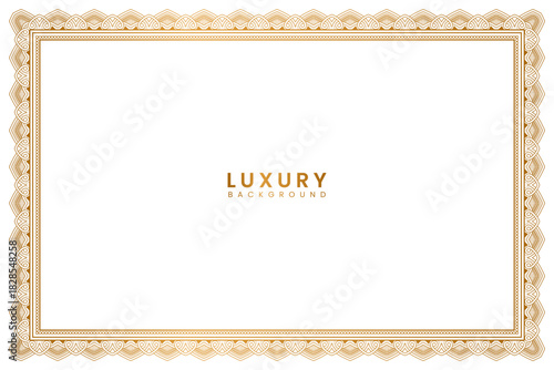 Elegant golden frame design creates a luxury border for wedding invitation, announcement or certificate. Islamic rectangle page pattern border