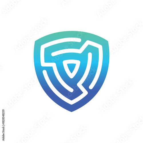Tech shield security logo blue green business protection safe secure guard