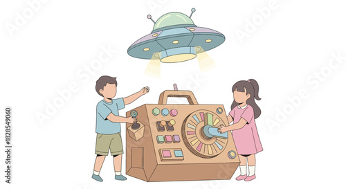 Children Engaging with an Interactive Prehistoric Dinosaur Toy in a Playroom