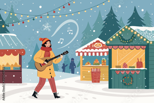 Crisp Artwork Festive Street Musician Playin Premium Digital Asset