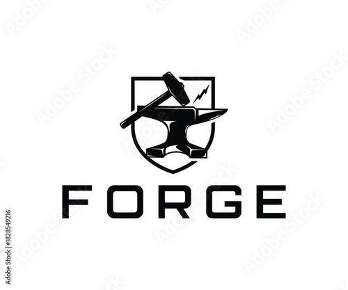 simple abstract ironwork anvil and hammer welding and Forge Service Logo