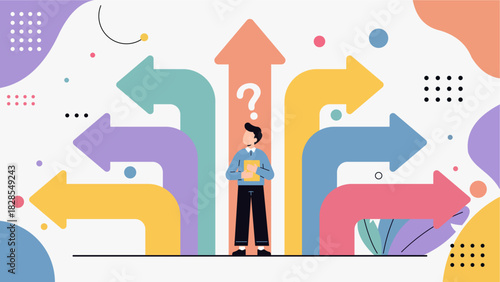 International Day of Education Flat Illustration – Student Choosing Future Path in Modern Pastel Style