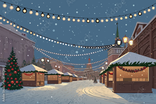 Elegant Artwork Glowing String Lights Over Sno Premium Digital Asset