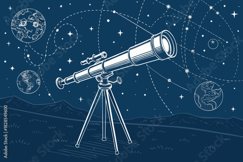 Beautiful Astronomy Telescope And Star Charts Bold Premium Digital Asset