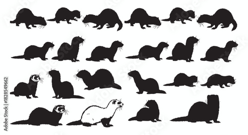 A comprehensive set of black human silhouettes illustrating diverse life moments and activities. Vector collection of people, children, and pets in various poses such as jumping, dancing, and playing.