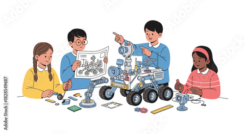 Children Engaged in Robotics Workshop Demonstrating Creativity and Teamwork