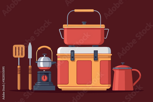 Featuring Camping Kitchen Tools With Bold Colors Crisp Creative Visual