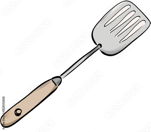 Kitchen metal spatula with wooden handle illustration vector