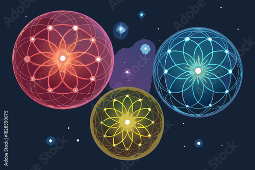 Cosmic Energy Spheres With Luminous Premium Digital Asset Ideal for Marketing