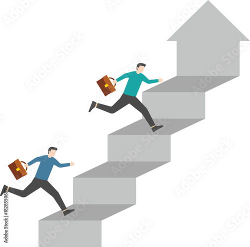Three businessmen running isometric on arrows

