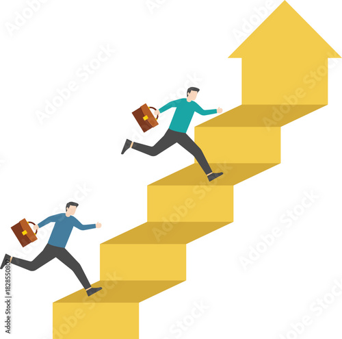 Three businessmen running isometric on arrows


