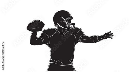 American football quarterback throwing the ball silhouette vector illustration isolated on white background for sports design