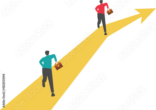 Three businessmen running isometric on arrows

